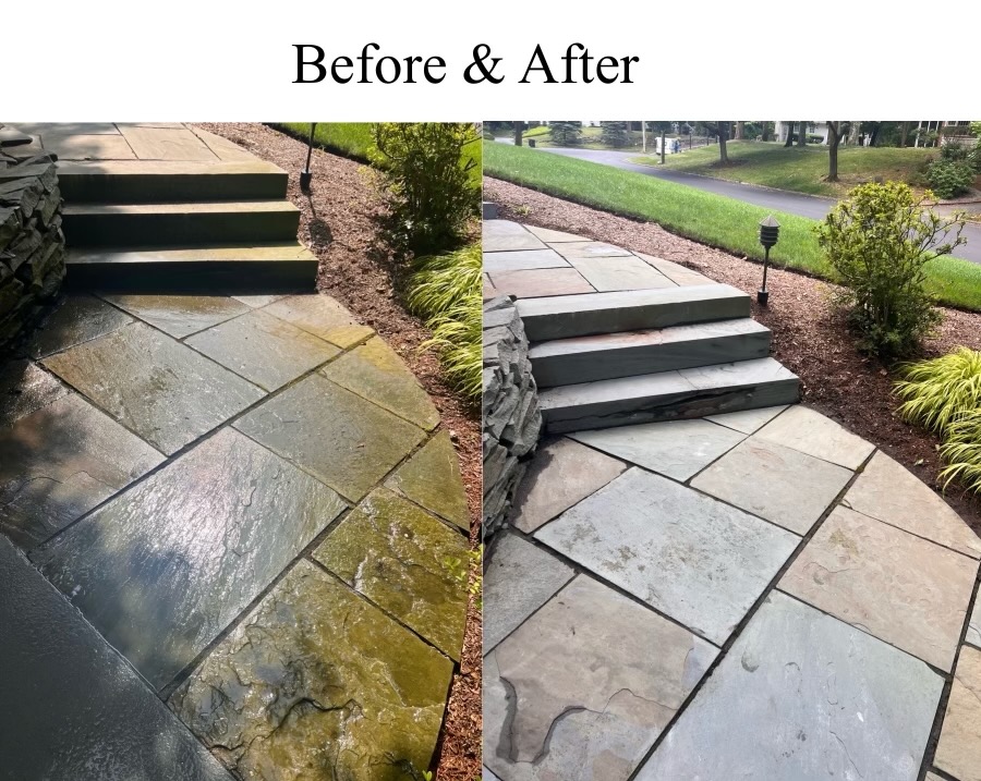 Driveway before and after powerwashing